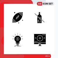 Set of 4 Commercial Solid Glyphs pack for dad financial football no money Editable Vector Design Elements