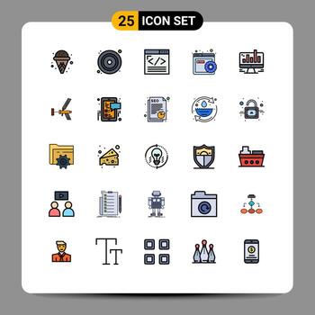 Modern Set of 25 Filled line Flat Colors Pictograph of chart browser coding website configure Editable Vector Design Elements