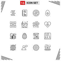 16 iconos creativos, signos y símbolos modernos de dirección, libro de primavera, huevo de vacaciones, elementos de diseño vectorial editables vector