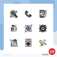 Pack of 9 Modern Filledline Flat Colors Signs and Symbols for Web Print Media such as device tablet ui medicine text Editable Vector Design Elements