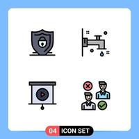 Group of 4 Modern Filledline Flat Colors Set for internet presentation security water user Editable Vector Design Elements