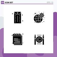 Group of 4 Modern Solid Glyphs Set for business notes gear settings university Editable Vector Design Elements