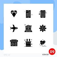 Group of 9 Solid Glyphs Signs and Symbols for controls building cell bank account plane Editable Vector Design Elements