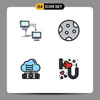 Modern Set of 4 Filledline Flat Colors Pictograph of local weather sync moon computer Editable Vector Design Elements