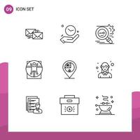 9 User Interface Outline Pack of modern Signs and Symbols of medical virtruvian hold security research Editable Vector Design Elements