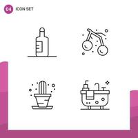 Mobile Interface Line Set of 4 Pictograms of bottle plant food cherry bath Editable Vector Design Elements