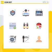 9 Thematic Vector Flat Colors and Editable Symbols of search binoculars crime server database Editable Vector Design Elements