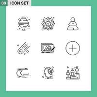 User Interface Pack of 9 Basic Outlines of complete design meditation level comet Editable Vector Design Elements