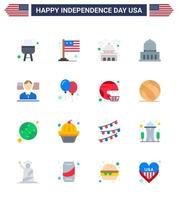 Flat Pack of 16 USA Independence Day Symbols of american usa house landmark building Editable USA Day Vector Design Elements