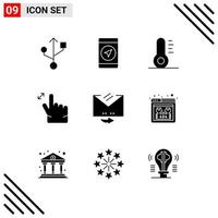 9 User Interface Solid Glyph Pack of modern Signs and Symbols of repair missing hand error letter Editable Vector Design Elements