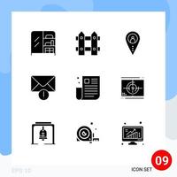 9 Thematic Vector Solid Glyphs and Editable Symbols of newspaper interface job message alert Editable Vector Design Elements