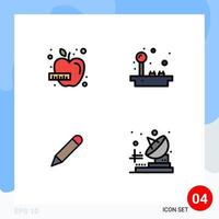 Mobile Interface Filledline Flat Color Set of 4 Pictograms of apple study vegetable game write Editable Vector Design Elements