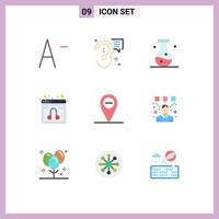 User Interface Pack of 9 Basic Flat Colors of location service chemistry online chat Editable Vector Design Elements