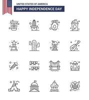 16 USA Line Signs Independence Day Celebration Symbols of award independece french fries holiday cole Editable USA Day Vector Design Elements