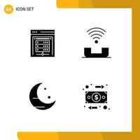 4 Universal Solid Glyph Signs Symbols of computer server farming data storage productivity night Editable Vector Design Elements