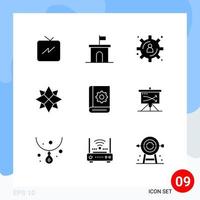 Editable Vector Line Pack of 9 Simple Solid Glyphs of help assistant big data development xmas holiday Editable Vector Design Elements