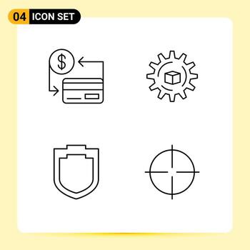 paquete de interfaz de usuario de 4 colores planos básicos de línea rellena de protección de tarjeta protección de datos de crédito elementos de diseño vectorial editables vector