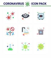 9 Flat Color Set of corona virus epidemic icons such as twenty seconds meeting locker conference securitybox viral coronavirus 2019nov disease Vector Design Elements