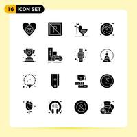 16 Universal Solid Glyph Signs Symbols of trophy stopwatch not deadline harmony Editable Vector Design Elements