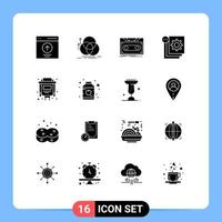 Pack of 16 Modern Solid Glyphs Signs and Symbols for Web Print Media such as development coding measurement record record Editable Vector Design Elements