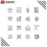 16 Thematic Vector Outlines and Editable Symbols of to do list bulb checklist light Editable Vector Design Elements