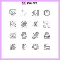 Outline Pack of 16 Universal Symbols of setting motherboard information cpu chip Editable Vector Design Elements