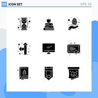 Universal Icon Symbols Group of 9 Modern Solid Glyphs of monitor up left education pointer care Editable Vector Design Elements