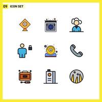 Group of 9 Filledline Flat Colors Signs and Symbols for it computer outsource padlock human Editable Vector Design Elements