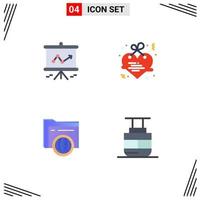 Pack of 4 Modern Flat Icons Signs and Symbols for Web Print Media such as chart storage projector letter globe Editable Vector Design Elements