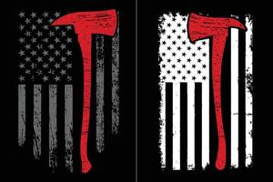 FireFighter Axe Thin Red Line Flag Design vector