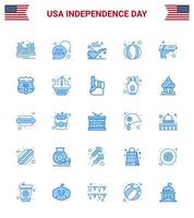 Group of 25 Blues Set for Independence day of United States of America such as security usa festival star pumpkin st Editable USA Day Vector Design Elements