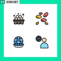 Modern Set of 4 Filledline Flat Colors and symbols such as egg globe supermarket white blood cells world Editable Vector Design Elements