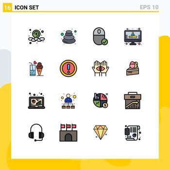 Universal Icon Symbols Group of 16 Modern Flat Color Filled Lines of juice registration computers profile hardware Editable Creative Vector Design Elements
