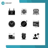 Pack of 9 Modern Solid Glyphs Signs and Symbols for Web Print Media such as hardware computer house process chemistry Editable Vector Design Elements