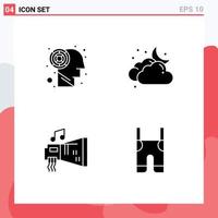 Pack of 4 Modern Solid Glyphs Signs and Symbols for Web Print Media such as labyrinth device cloud weather music Editable Vector Design Elements