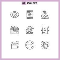 9 User Interface Outline Pack of modern Signs and Symbols of industry swimming flask water pool Editable Vector Design Elements