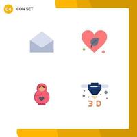 Mobile Interface Flat Icon Set of 4 Pictograms of email mother open world heart Editable Vector Design Elements