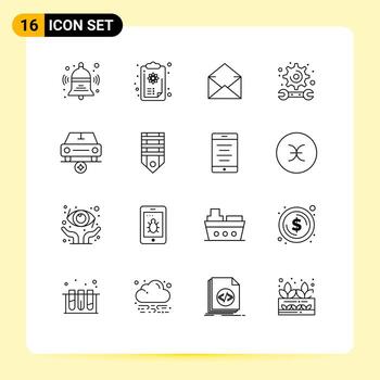 Pictogram Set of 16 Simple Outlines of important study email engineering academy Editable Vector Design Elements