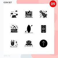 Modern Set of 9 Solid Glyphs and symbols such as boat molecule business education book Editable Vector Design Elements