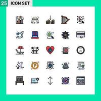 Universal Icon Symbols Group of 25 Modern Filled line Flat Colors of heart music wine instrument audio Editable Vector Design Elements