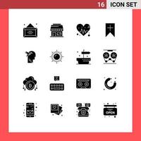 Pictogram Set of 16 Simple Solid Glyphs of brian imaginaton heart imagination form interface Editable Vector Design Elements