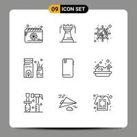 Pack of 9 Modern Outlines Signs and Symbols for Web Print Media such as smart phone scent fort relax aromatherapy Editable Vector Design Elements