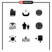 Group of 9 Solid Glyphs Signs and Symbols for father child global printer material Editable Vector Design Elements