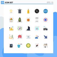 Pictogram Set of 25 Simple Flat Colors of technology electronics garbage disc sunscreen Editable Vector Design Elements