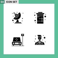 Modern Set of 4 Solid Glyphs Pictograph of antenna parking coke soda area Editable Vector Design Elements