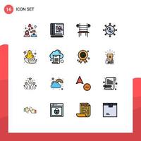 Pack of 16 Modern Flat Color Filled Lines Signs and Symbols for Web Print Media such as baby network dumbbell media internet Editable Creative Vector Design Elements