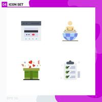 conjunto de pictogramas de 4 iconos planos simples de tarjeta regalo comercio electrónico negocio presente elementos de diseño vectorial editables vector