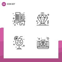 grupo de 4 signos y símbolos de colores planos de línea rellena para crear elementos de diseño vectorial editables del kit de membresía real de bebidas vector