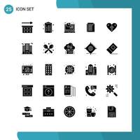 Set of 25 Vector Solid Glyphs on Grid for heart report finance note analytics Editable Vector Design Elements