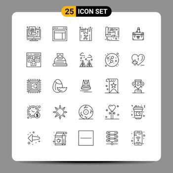 25 líneas universales establecidas para aplicaciones web y móviles mapa home web blueprint venta elementos de diseño vectorial editables vector